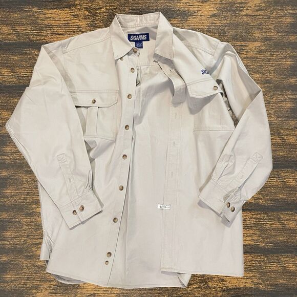 VINTAGE SIGARMS BEIGE LONG SLEEVE BUTTON SHIRT MENS LG LARGE - Picture 3 of 16